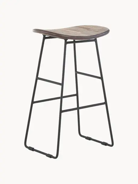 Barová stolička z teakového dřeva a kovu Tangle, Černá, Š 40 cm, V 65 cm