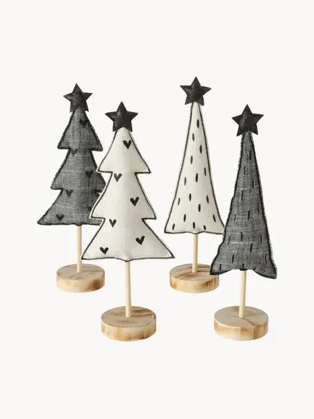 Set de sapins de Noël décoratifs Skagen, 4 élém.., Arbres cm polyester 
Pieds cm faux châtaignier, Gris, noir, blanc, brun clair, larg. 13 x haut. 32 cm