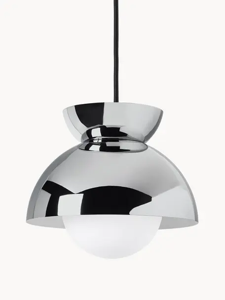 Kleine design hanglamp Butterfly, Lampenkap: gecoat metaal, Diffuser: opaalglas, Zilverkleurig, Ø 21 x H 19 cm