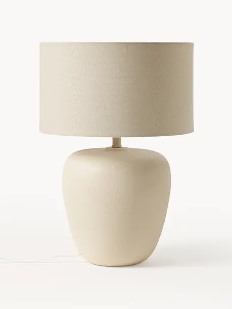 Lampada grande da tavolo in ceramica Eileen, Paralume: lino (100% poliestere), Beige chiaro, opaco, Ø 33 x Alt. 48 cm