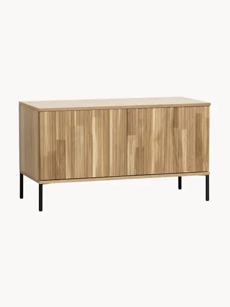 Meuble TV en chêne cannelé Avourio, 2 portes, Chêne, larg. 100 x haut. 56 cm