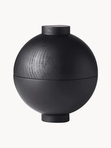 Joyero de madera de roble Wooden Sphere, Madera de roble con certificado FSC, Negro, Ø 16 x Al 18 cm