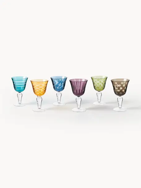 Set 6 bicchieri da vino Cuttings, Vetro, Multicolore, Ø 10 x Alt. 17 cm, 250 ml