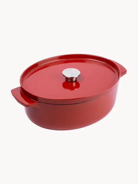 Ovale braadpan Doelle met antiaanbaklaag, Gietijzer met keramische antiaanbaklaag, Rood, L 40 cm, B 29 cm, H 16 cm