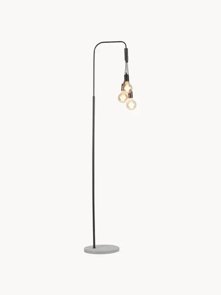 Lámpara de pie grande Oslo, Lámpara: metal recubierto, Cable: cubierto en tela, Negro, gris, Al 190 cm