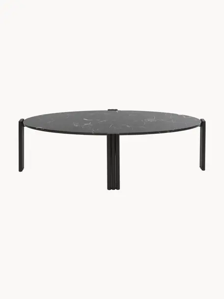 Ovaler Couchtisch Tribus aus Marmor, Tischplatte: Marmor, Beine: Stahl, beschichtet, Schwarz, marmoriert, B 92 x T 47 cm