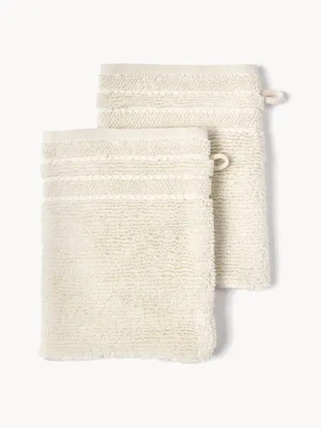 Gants de toilette avec bordure décorative Luxe, 2 pièces, Blanc cassé, Gant de toilette, larg. 16 x haut. 22 cm