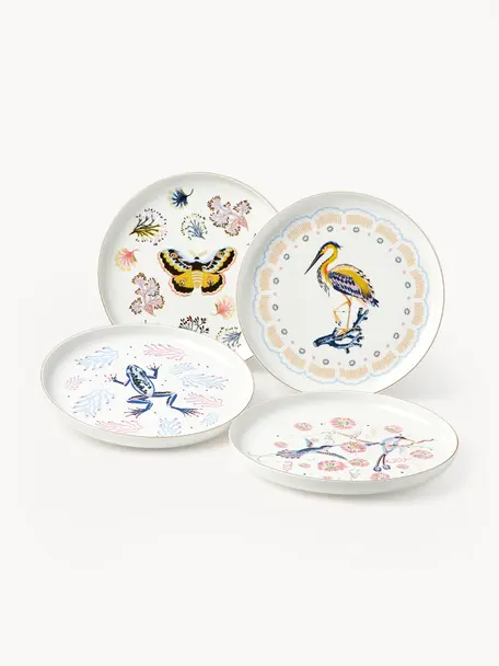 Dinerbord Flamboyant, set van 4, Porselein, Meerkleurig met goudkleurige rand, Ø 26 x H 3 cm