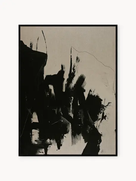 Handbeschilderde canvasdoek Without met houten lijst, Lijst: eikenhoutfineer, gecoat, Greige, zwart, B 90 x H 120 cm