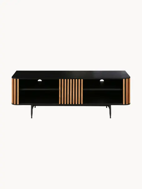 Mueble TV Linea, Estructura: tablero de fibras de dens, Patas: metal pintado, Negro, roble, An 130 x Al 43 cm