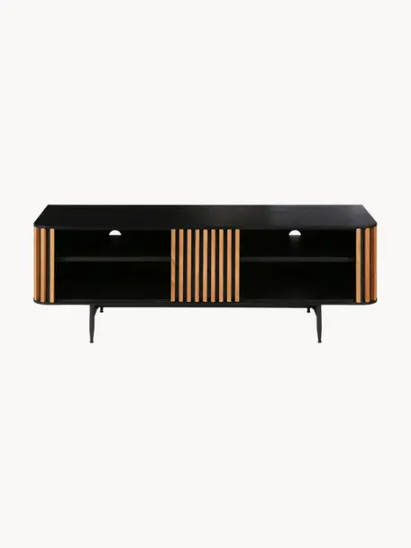 Meuble TV bas Linea, Noir, bois de chêne, larg. 130 x haut. 43 cm