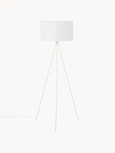 Tripod vloerlamp Cella met stoffen lampenkap, Lampenkap: katoenmix, Lampvoet: gepoedercoat metaal, Wit, H 158 cm