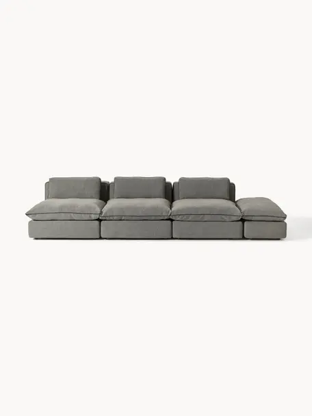 Modulares XL-Sofa Felix (3-Sitzer) mit Hocker, Bezug: 100 % Polyester Der strap, Gestell: Massives Kiefern- und Fic, Webstoff Dunkelgrau, B 360 x T 140 cm