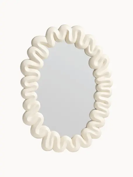 Ovaler Wandspiegel Dribble, Rahmen: Polyresin, Spiegelfläche: Spiegelglas, Off White, B 30 x H 42 cm