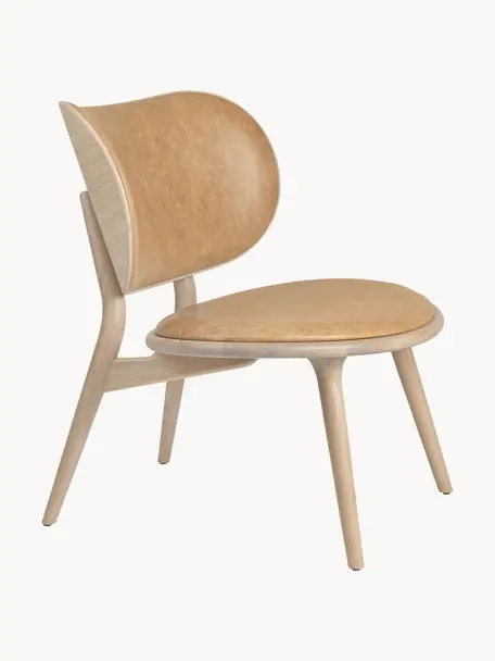 Fauteuil en bois avec assise en cuir Rocker, Beige, bois de chêne, clair, larg. 65 x prof. 69 cm