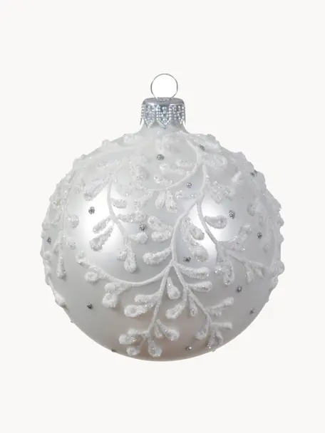 Vianočné ozdoby Durra, 6 ks, Sklo, Odtiene striebornej, matná biela a lesklá, Ø 8 cm