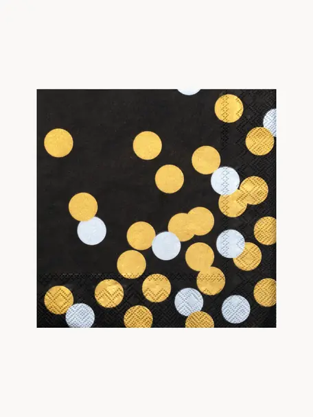Papierservietten Dot, 20 Stück, Papier, Weiss, Schwarz, Goldfarben, B 33 x L 33 cm