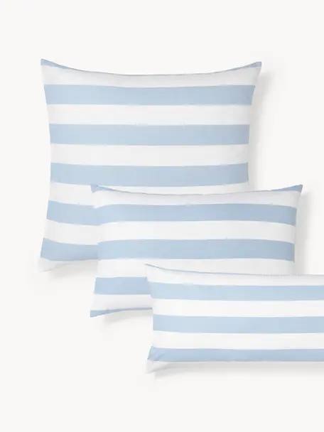 Taie d'oreiller réversible en coton à rayures Lorena, Bleu clair, blanc, larg. 50 x long. 70 cm