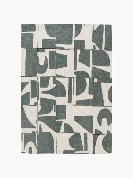 Tapis avec motif graphique Campanula, 100 % polyester, Vert foncé, blanc crème, larg. 80 x long. 150 cm (taille XS)