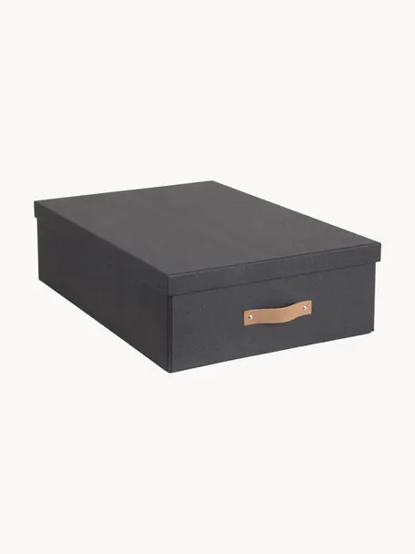 Caja Karolin, Caja: cartón rígido, Asa: cuero, Gris antracita, beige, An 39 x F 56 cm