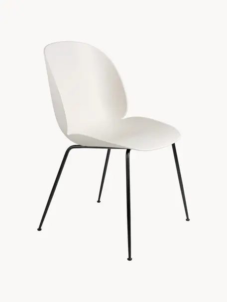 Tuin kunststoffen stoel Beetle, Zitvlak: kunststof, weerbestendig, Poten: gecoat staal, Wit, zwart mat, B 56 x D 58 cm
