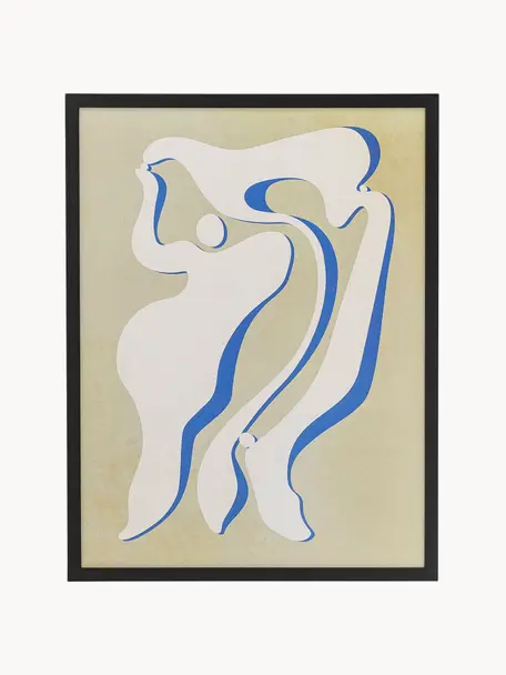 Poster encadré Lorenza, Tons beiges, bleu, larg. 32 x haut. 42 cm