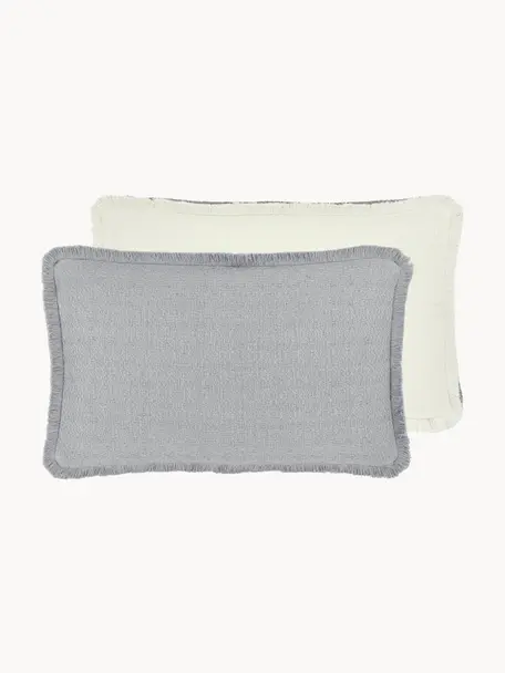 Copricuscino reversibile color grigio chiaro con frange Loran, 100% cotone, Grigio, Larg. 30 x Lung. 50 cm