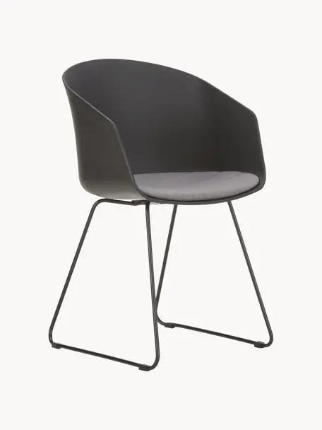 Chaises en cuir synthétique avec coussin d'assise Bogart, 2 pièces, Noir, larg. 51 x prof. 52 cm