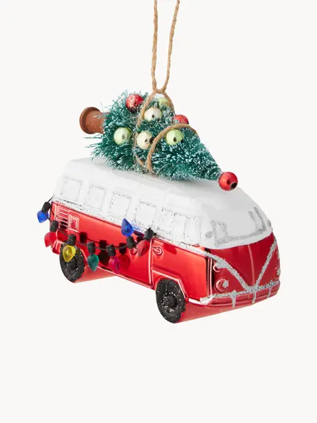 Adornos navideños irrompibles Truck, 2 uds., Plástico, Rojo, blanco, verde, An 12 x Al 9 cm