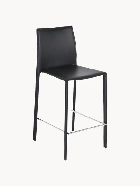 Chaises de comptoir en cuir Boréalys, 2 pièces, Cuir noir, larg. 44 x haut. 98 cm