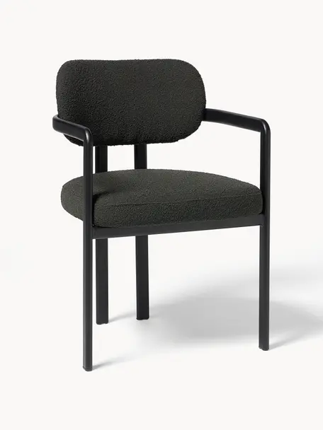 Bouclé fauteuil Adrien, Bekleding: bouclé (100% polyester) M, Poten: gecoat metaal, Bouclé zwart, zwart, B 56 x D 56 cm