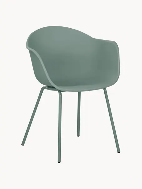 Židle s područkami s kovovými nohami Claire, Zelená, Š 60 cm, H 54 cm