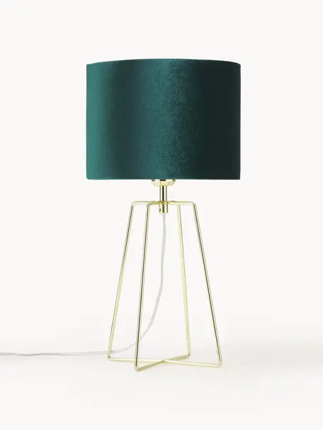 Lámpara de mesa de terciopelo Karolina, Pantalla: terciopelo, Cable: plástico, Verde oscuro, latón, Ø 25 x Al 49 cm
