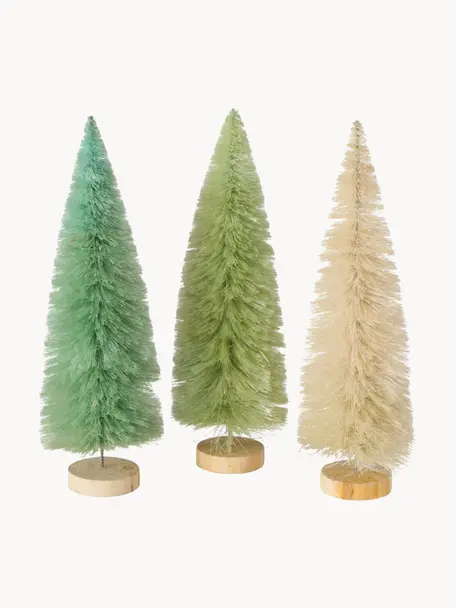 Sada dekorativních stromečků Tarvo, 3 díly, Béžová, odstíny zelené, Ø 11 cm, V 31 cm