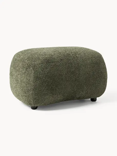 Pouf en peluche-bouclette Alba, Peluche-bouclette vert foncé, larg. 70 x haut. 42 cm, courbé à gauche