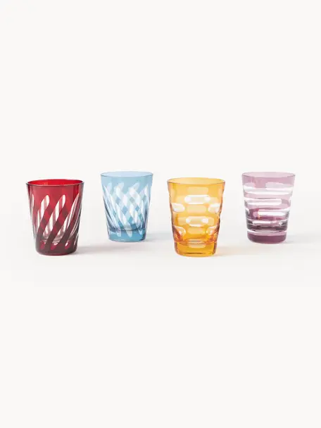 Set de vasos Tubular, 4 uds., Vidrio, Multicolor, Ø 8 x Al 10 cm, 250 ml