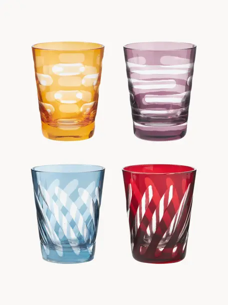 Verres à eau Tubular, 4 élém., Verre, Multicolore, Ø 8 x haut. 10 cm, 250 ml