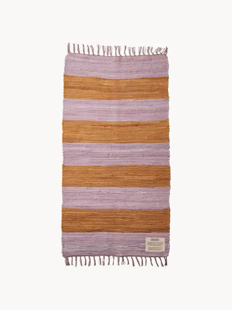 Handgeweven katoenen loper Chindi met franjes, 100% katoen, Lavendel, oranje, B 60 x L 120 cm