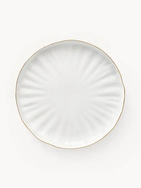 Speiseteller Sali mit Relief, 2 Stück, Porzellan, glasiert, Weiß mit goldenem Rand, Ø 26 cm