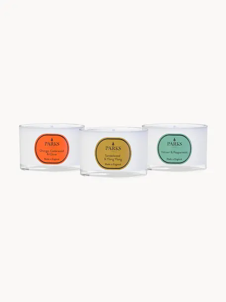 Velas perfumadas Vintage Aromatherapy, 3 uds., Recipiente: vidrio, Fragancias diferentes, Ø 7 x Al 5 cm