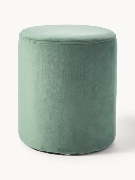 Pouf en velours Daisy, Velours vert sauge, Ø 38 x haut. 45 cm