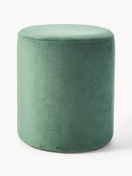 Pouf en velours Daisy, Velours vert sauge, Ø 38 x haut. 45 cm