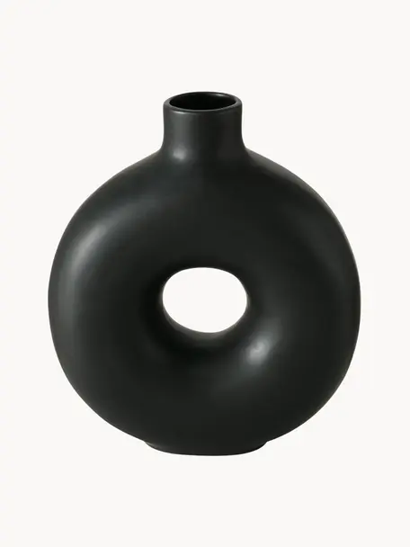 Handgefertigte Design-Vase Lanyo aus Steingut, H 20 cm, Steingut, Schwarz, B 17 x H 20 cm