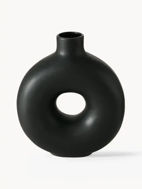 Handgefertigte Design-Vase Lanyo aus Steingut, H 20 cm, Steingut, Schwarz, B 17 x H 20 cm