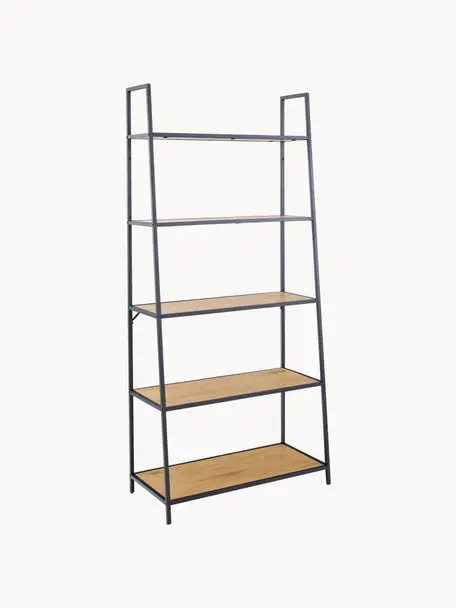 Estantería librería Seaford, Estantes: tablero de fibras de dens, Estructura: metal con pintura en polv, Beige en aspecto madera, negro, An 77 x Al 175 cm