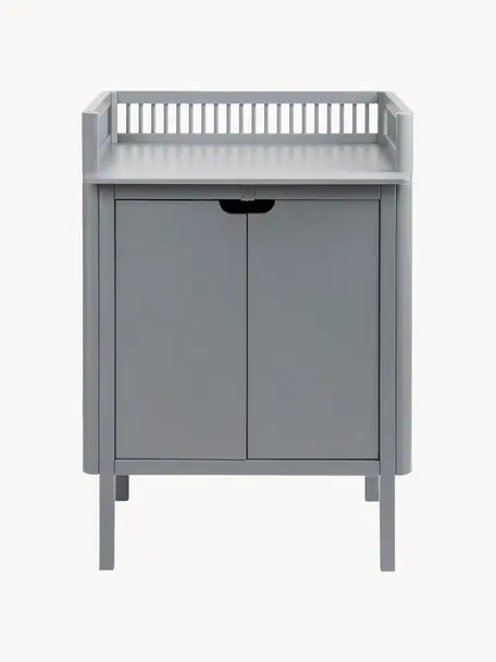 Holz-Wickelkommode Classic mit Türen, Buchenholz, Gummiholz, Mitteldichte Holzfaserplatte (MDF), lackiert mit VOC-freier Farbe, Grau, B 75 x H 102 cm