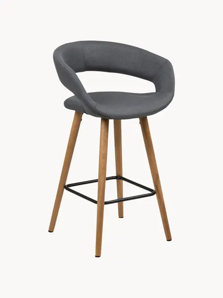 Barové židle Grace, 2 ks, Potah: tmavě šedá Nohy: dub Opěrka noh: černá, Š 56 cm, V 87 cm