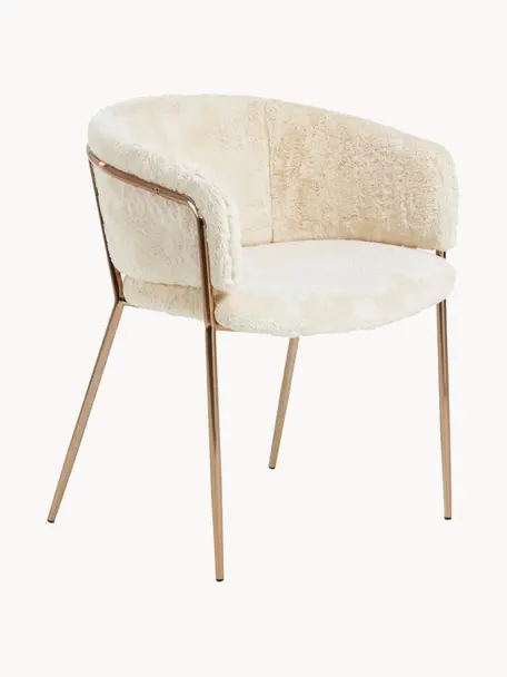 Plyšové židle s područkami Runie, 2 ks, Krémově bílá, měděná, Š 58 cm, H 58 cm