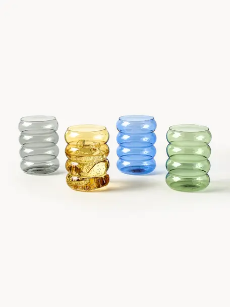 Vasos de colores soplado artesanalmente Bubbly, 4 uds., Vidrio de borosilicato, Multicolor transparente, Ø 8 x Al 10 cm