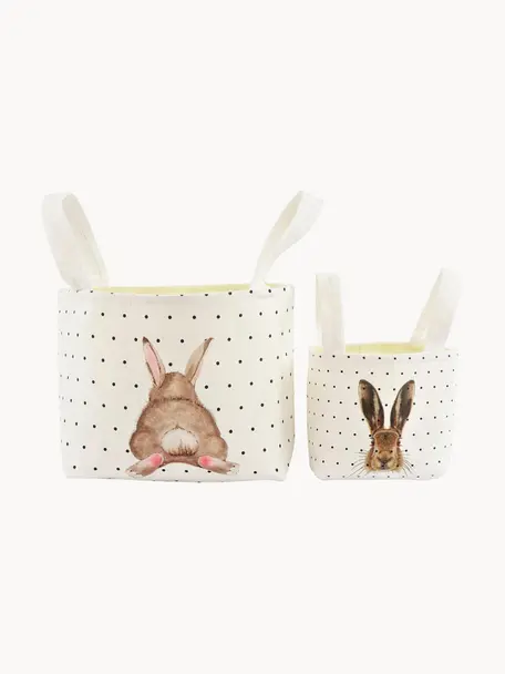 Aufbewahrungskörbe-Set Happy Hase aus Baumwolle, 2er-Set, Baumwolle, Braun, Weiß, Schwarz, Set mit verschiedenen Größen